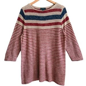 LAUREN JEANS Co. RALPH LAUREN Linen Blend Casual Patriotic Striped Sweater Sz 1X